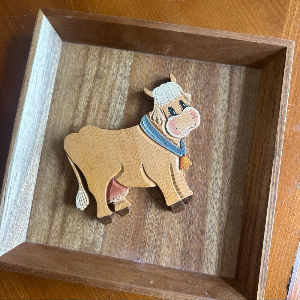 Hand-Painted Wooden Cow Cottagecore Home Decor